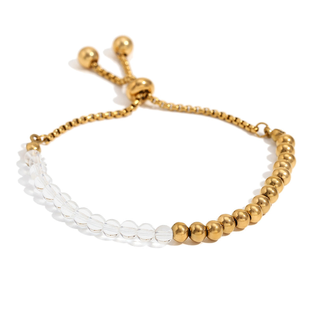 18k Gold Waterproof Clear Acrylic Half Stainless Steel Beads Adjustable Bracelet