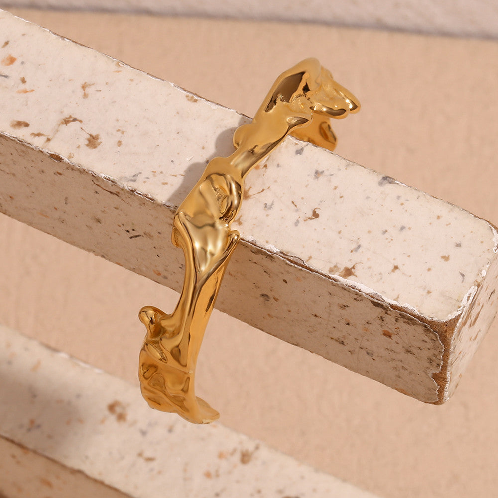 Women's 18k Gold Stainless Steel Waterproof Irregular Wave Pattern Bracelets