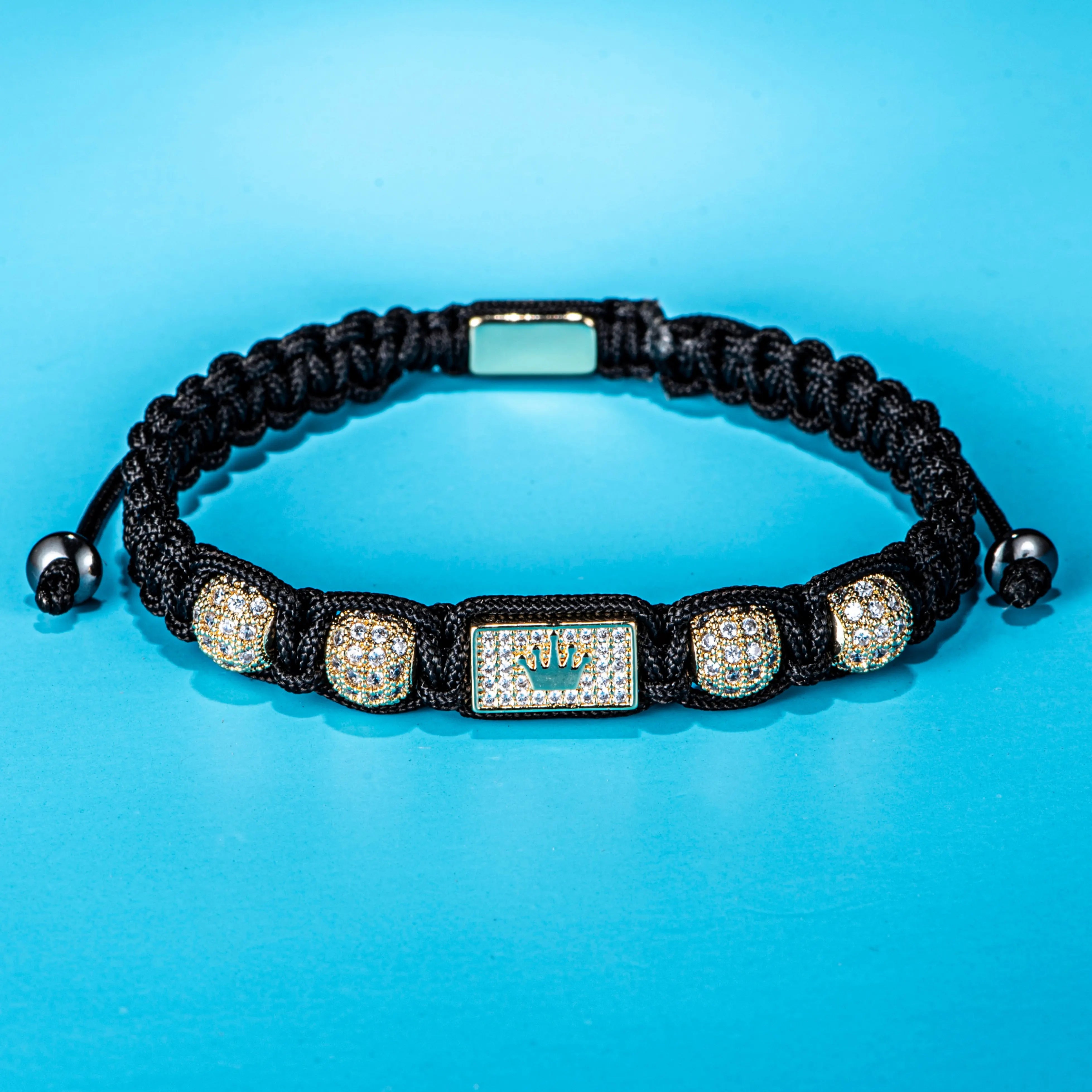 Men's VVS Diamond CZ Iced Blinged Out Kings Crown Square Braided Bracelet