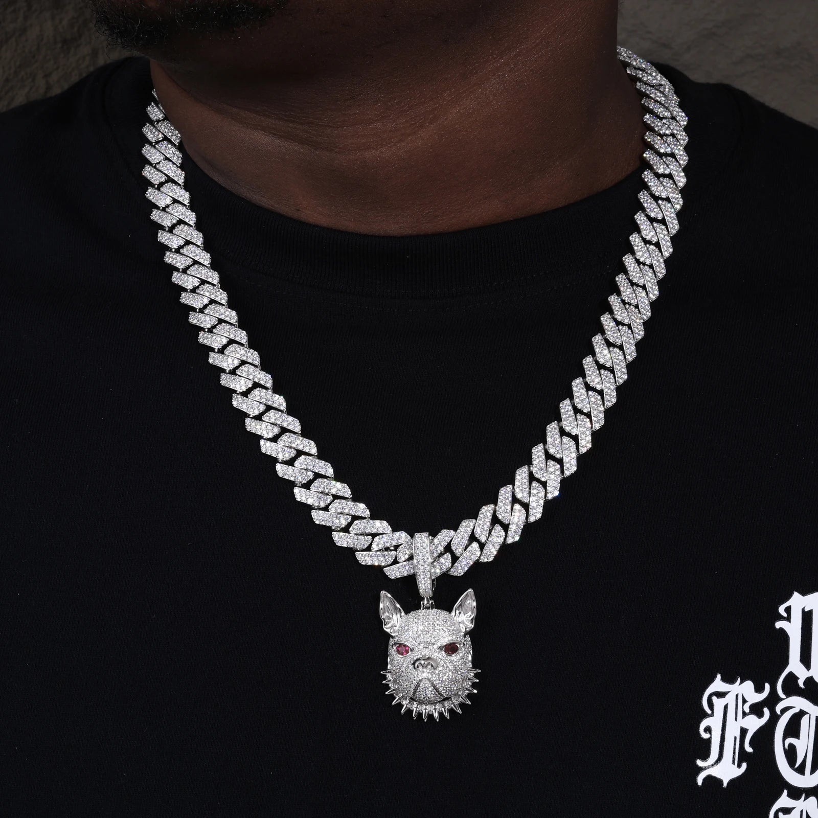 Frenchie | Moissanite Diamond 925 Sterling Silver Spiked Collar French Bull Dog Hip Hop Pendant
