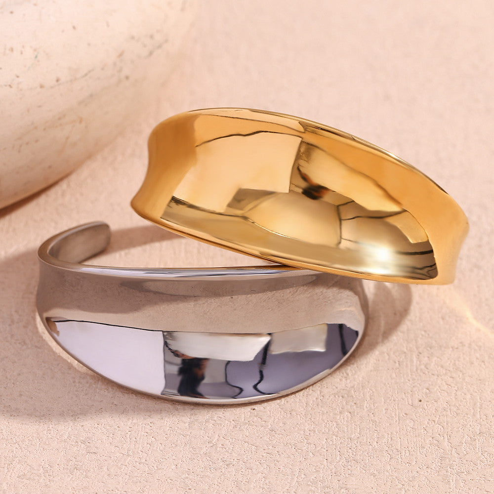 Silver 18k Gold Tarnish Free Stainless Steel Smooth Three-dimensional Concave Bracelet