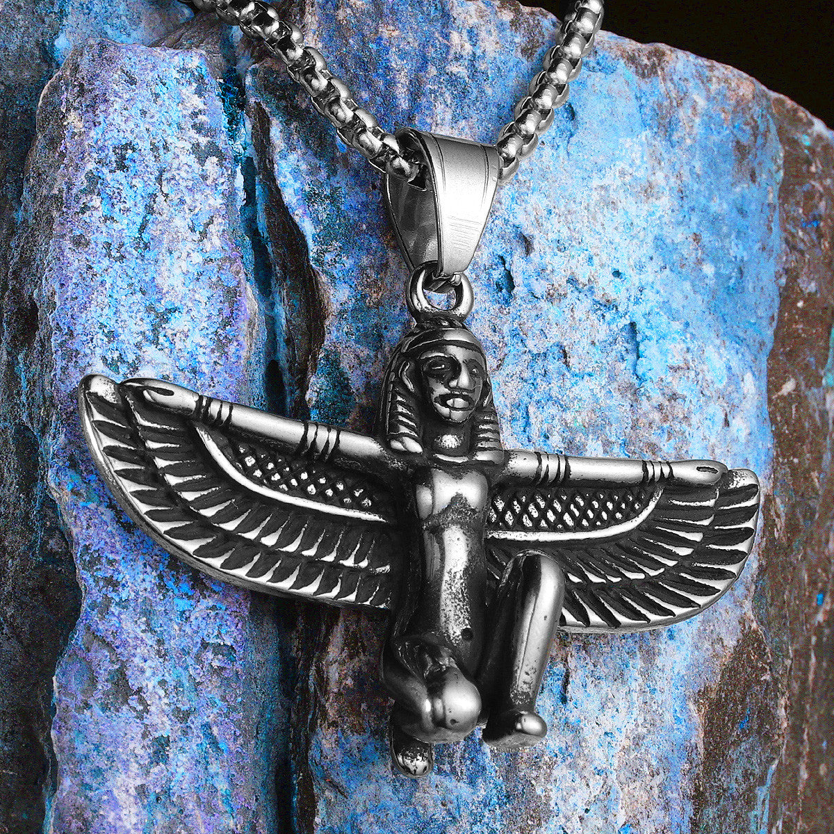 Isis | 316L Solid Stainless Steel Goddess Egyptian Pharaoh Eagle Wing Pendant