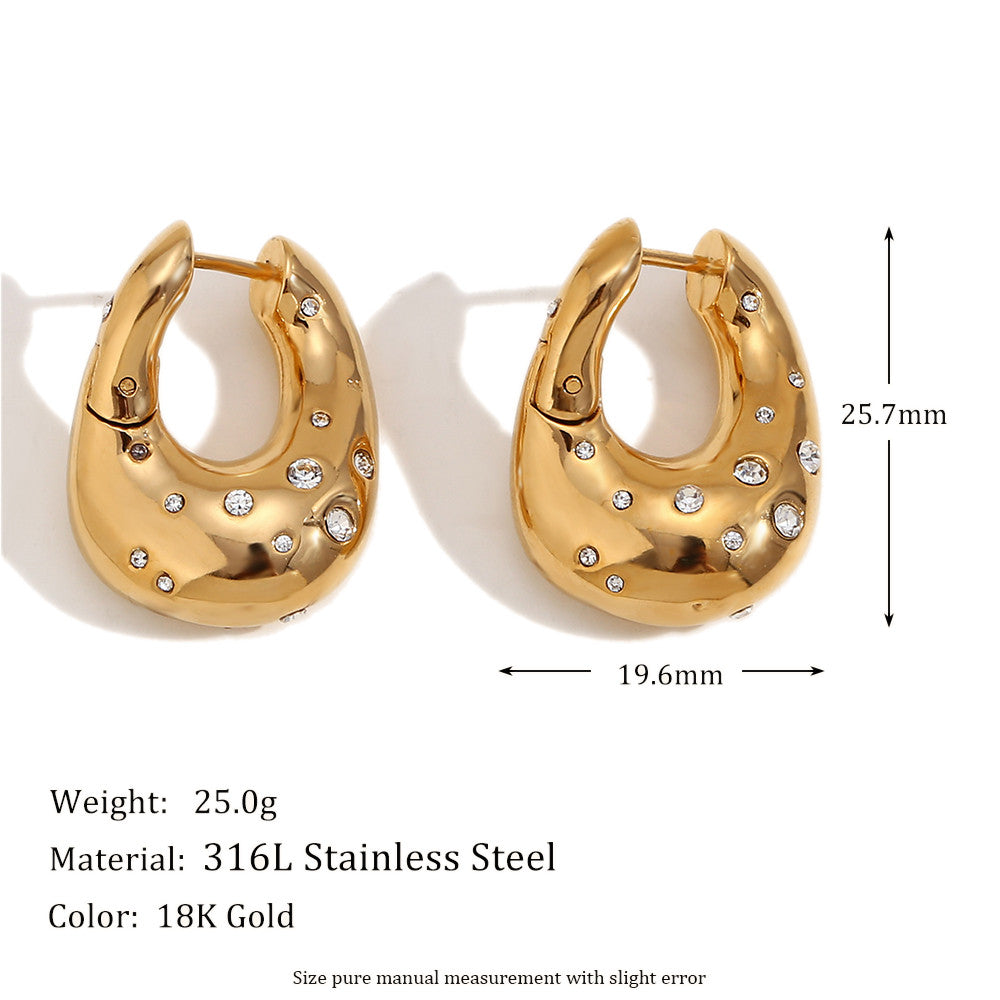 Ladies Waterproof 18k Gold Irregular Twisted Rhinestone Starry Stainless Steel Earrings