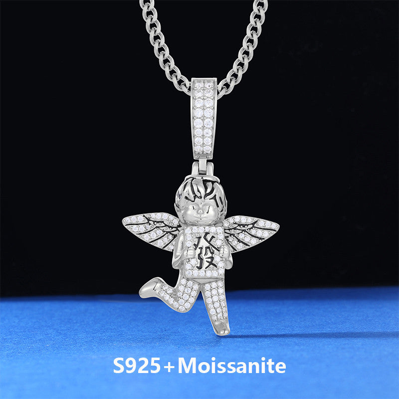 Money Angel | Moissanite Diamond 925 Solid Sterling Silver Hip Hop Good Luck Angel Pendant
