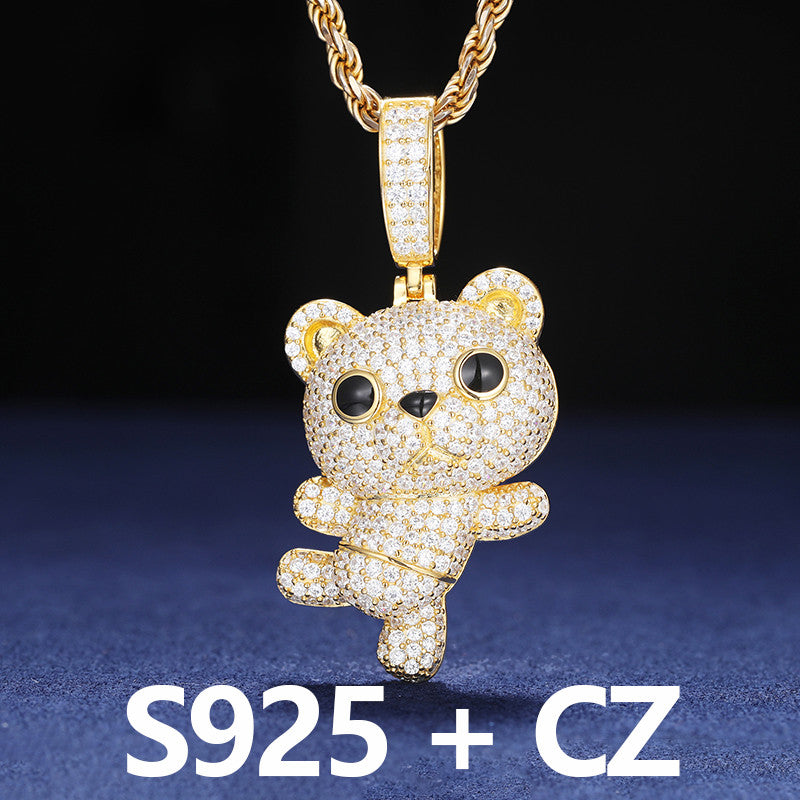 Cuddle Bear | Solid Sterling Silver Moissanite Diamond Iced Teddy Bear Pendant Necklace