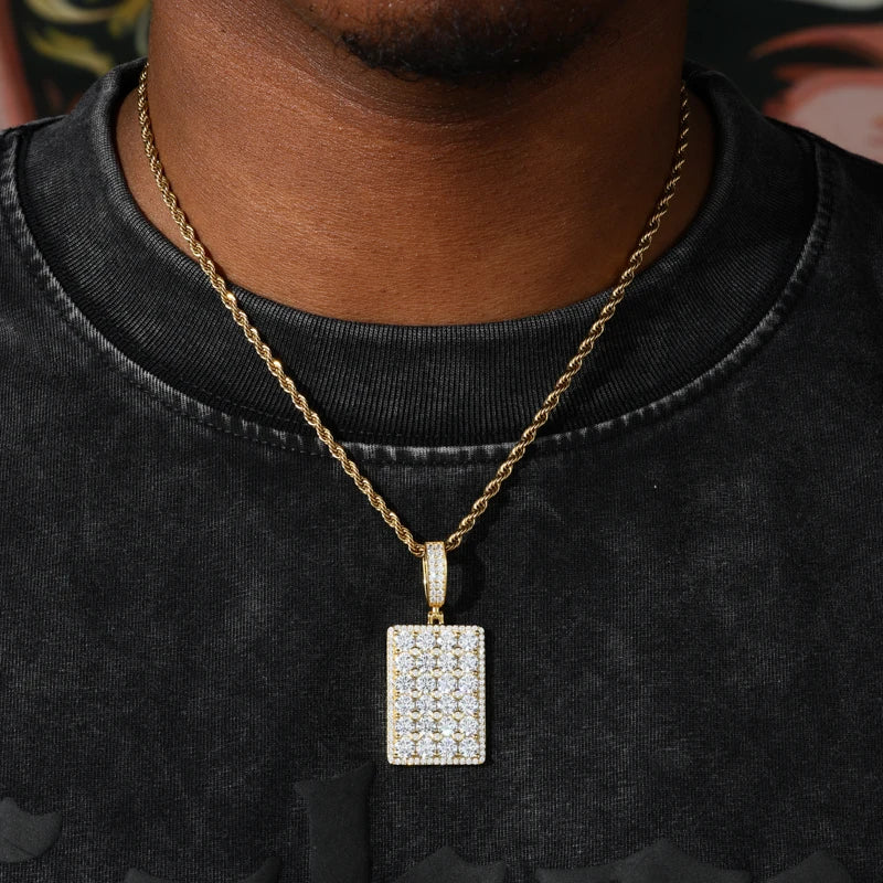 The Spark | VVS Iced Blinged Out Moissanite Diamond  Dog Tag 925 Sterling Silver Pendant