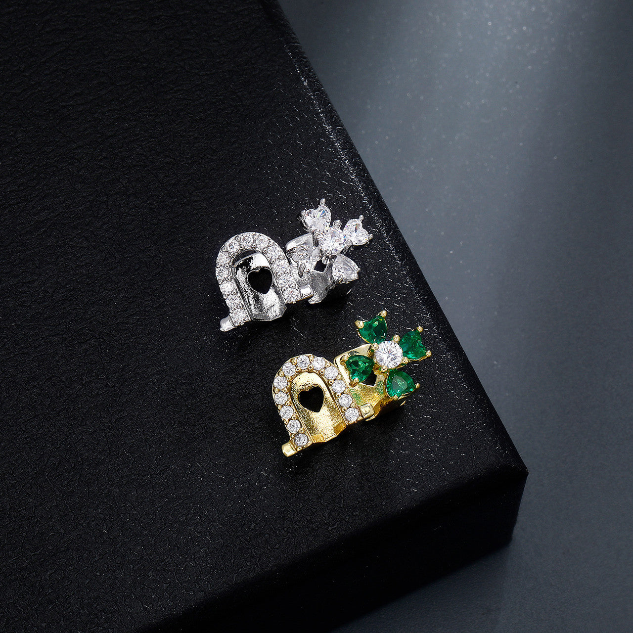 Iced Clover Heart | VVS Diamond CZ Heart Stone Lucky Horse Shoe Mouth Tooth Teeth Hip Hop Grillz