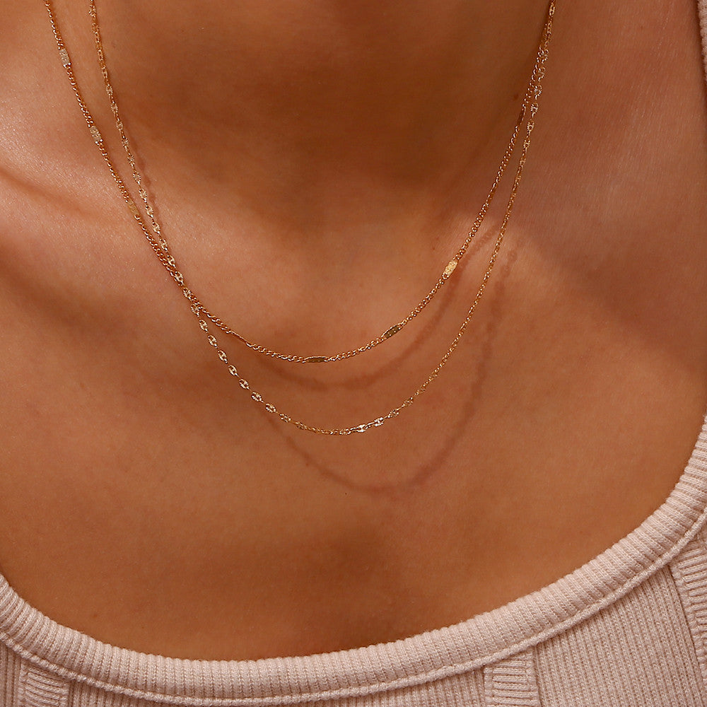 18k Gold Stainless Steel Thin Delicate Link Flower Coin Cuban Chain Layered Necklace