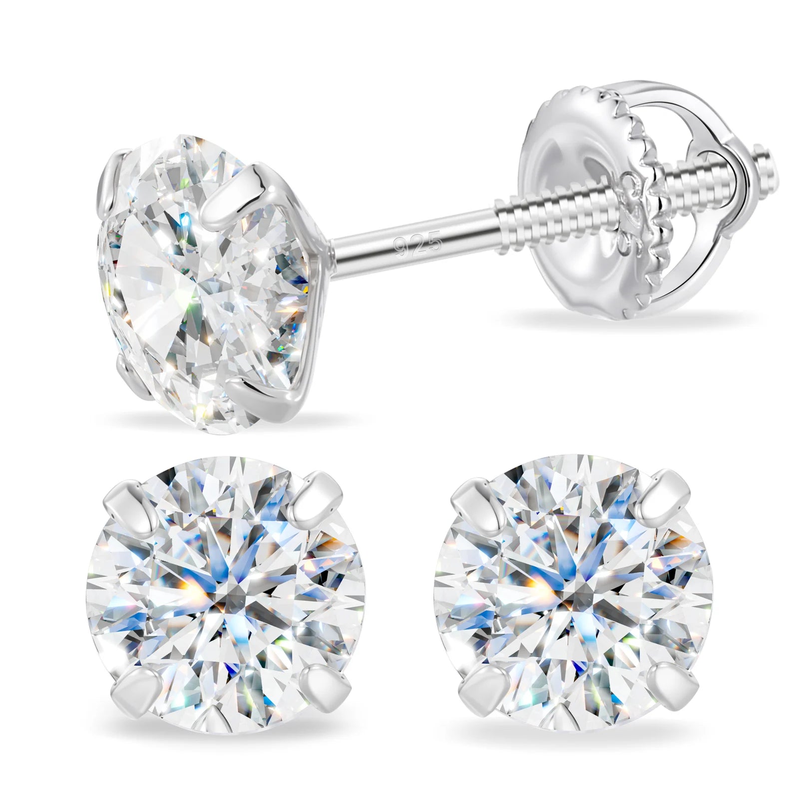 Daily VVS1 | Solid 925 Sterling Silver 0.1-2ct D Color VVS1 Moissanite Diamond Stud Earrings