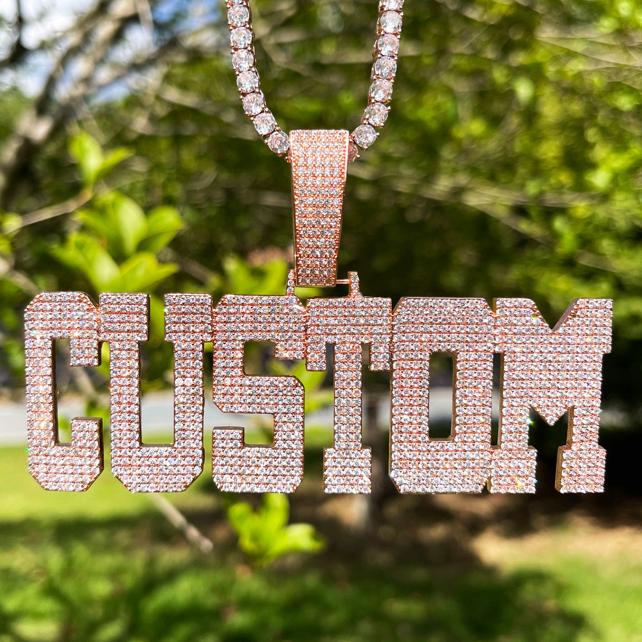 FlatLand  | Flat Squared Iced Block Retro Custom Name Plate Hip Hop Pendant