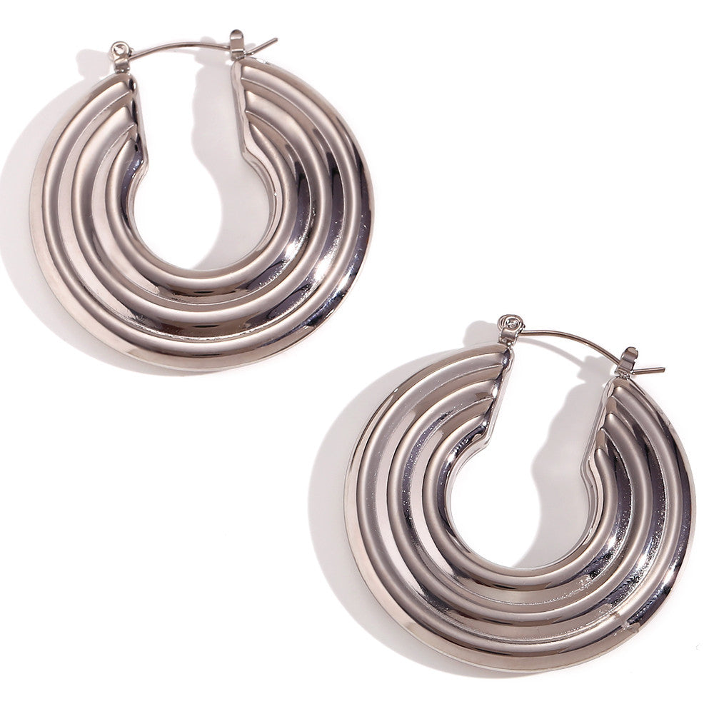 Silver Stainless Steel 18k Gold Waterproof Large Big Textured Circles Hoop Earrings