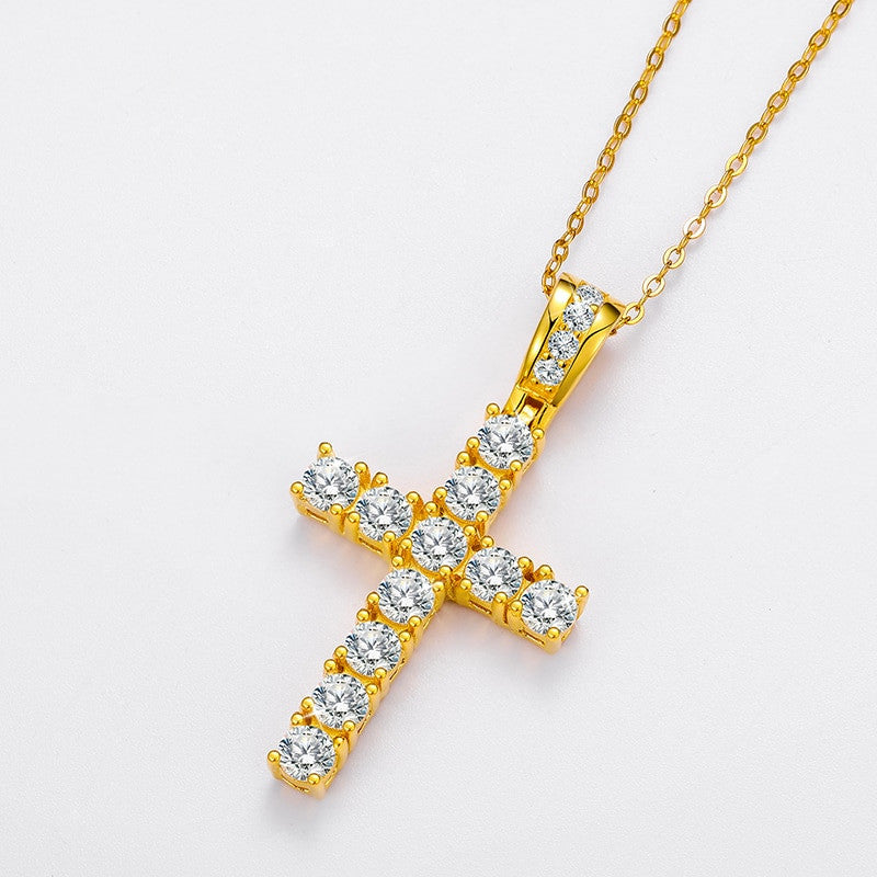 Ladies Solid 925 Sterling Silver VVS Diamond Spiritual Cross Pendant Necklace