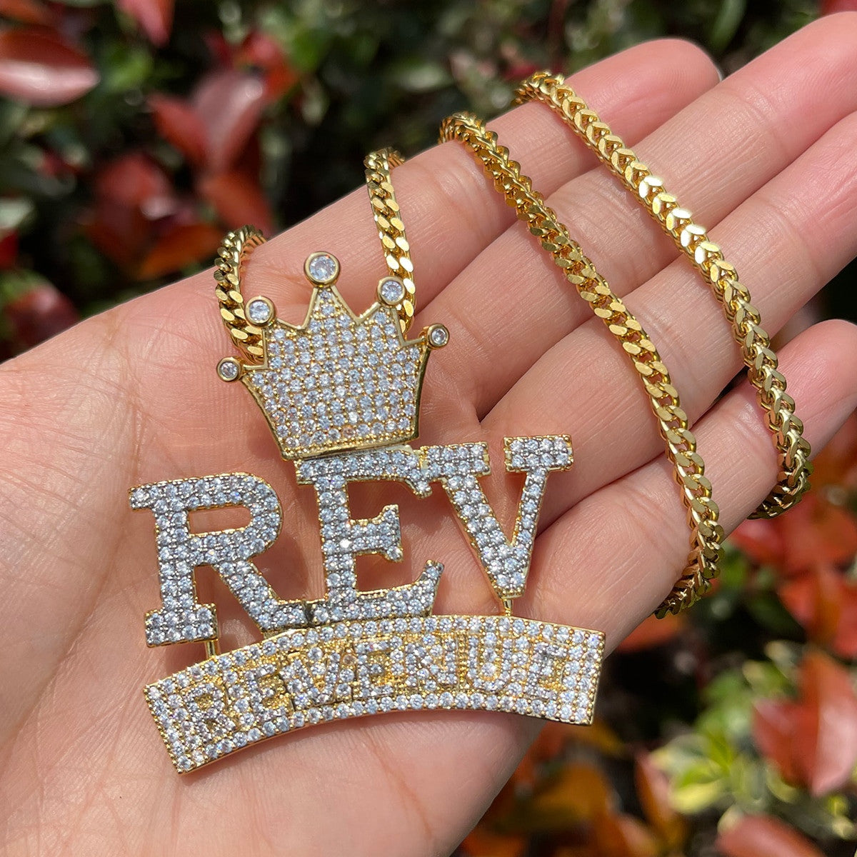 Revenue King | Mens Iced Blinged Out VVS Diamond CZ Crown REV Hip Hop Chain