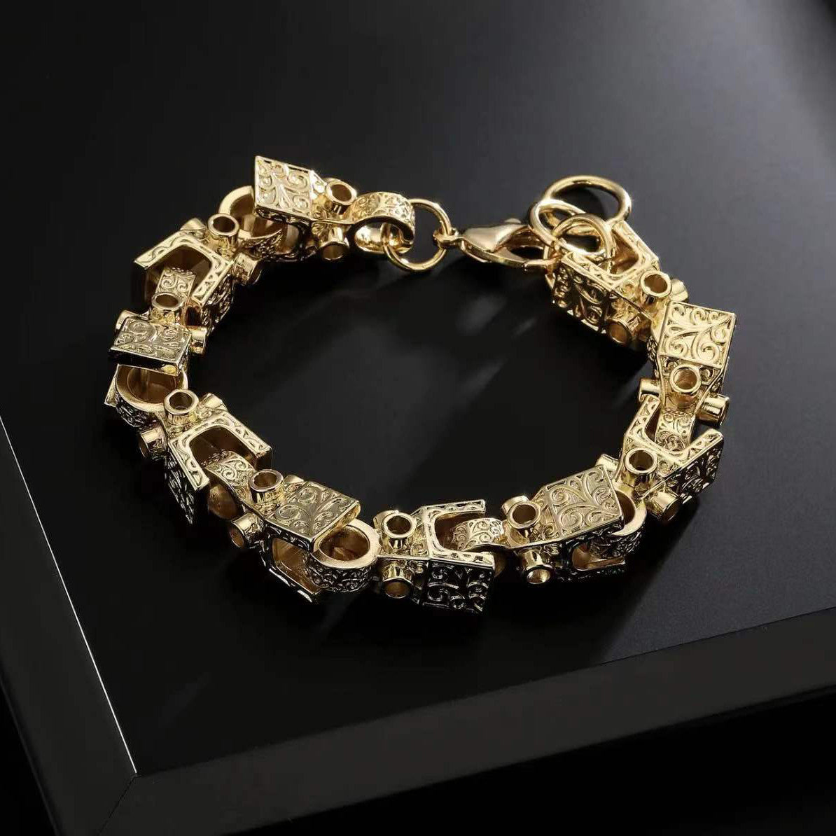 The Icon | Men's 3D Block Link Hip Hop Designer 24k 925 Silver Rose Gold Bracelets