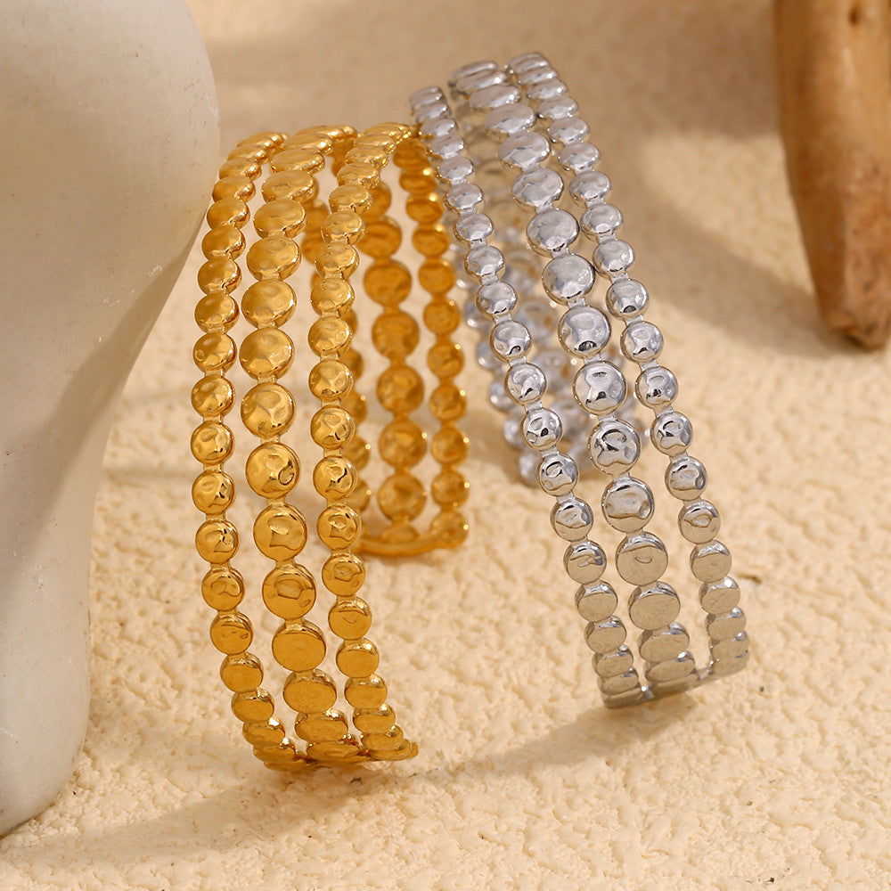 Ladies Classic Style Three Layers Round Cuff 18K Gold Adjustable Waterproof 316L SS Bracelet