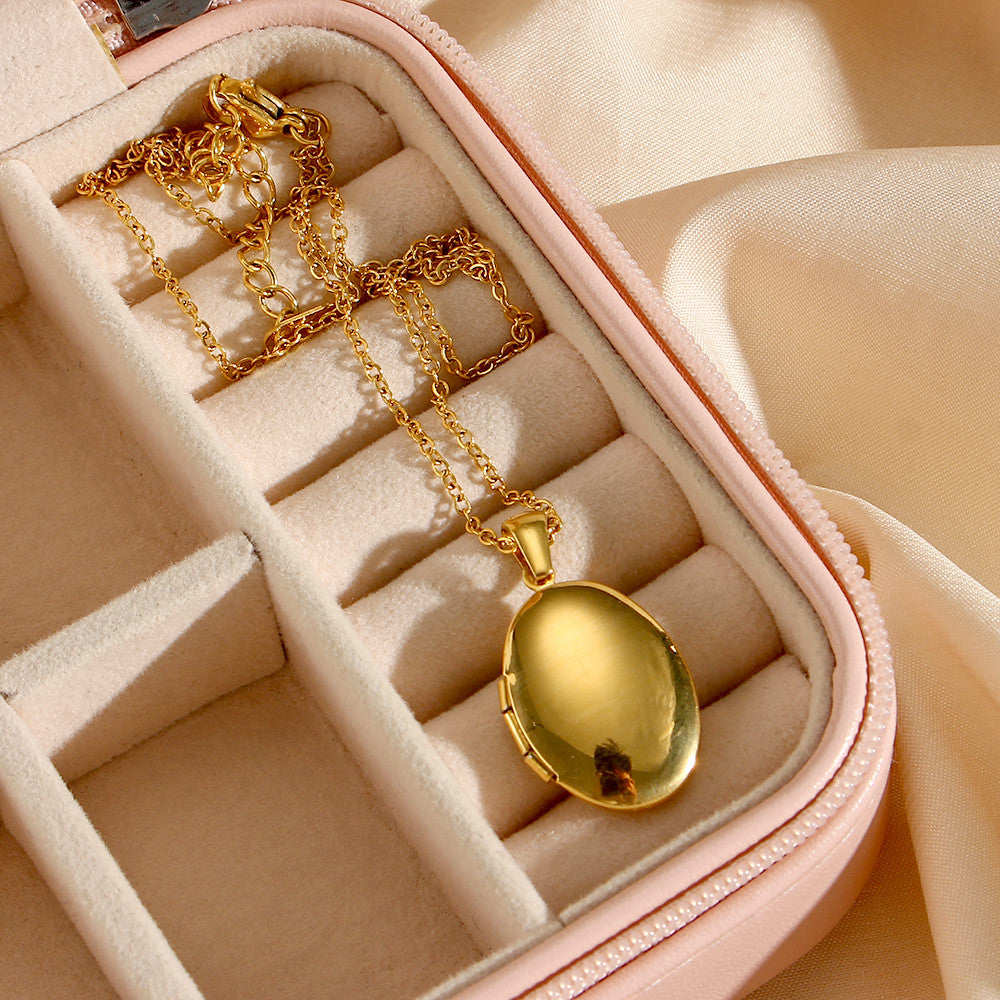 18k Gold Waterproof Picture Oval Photo Locket Memory Keepsake Stainless Steel Pendant Necklace