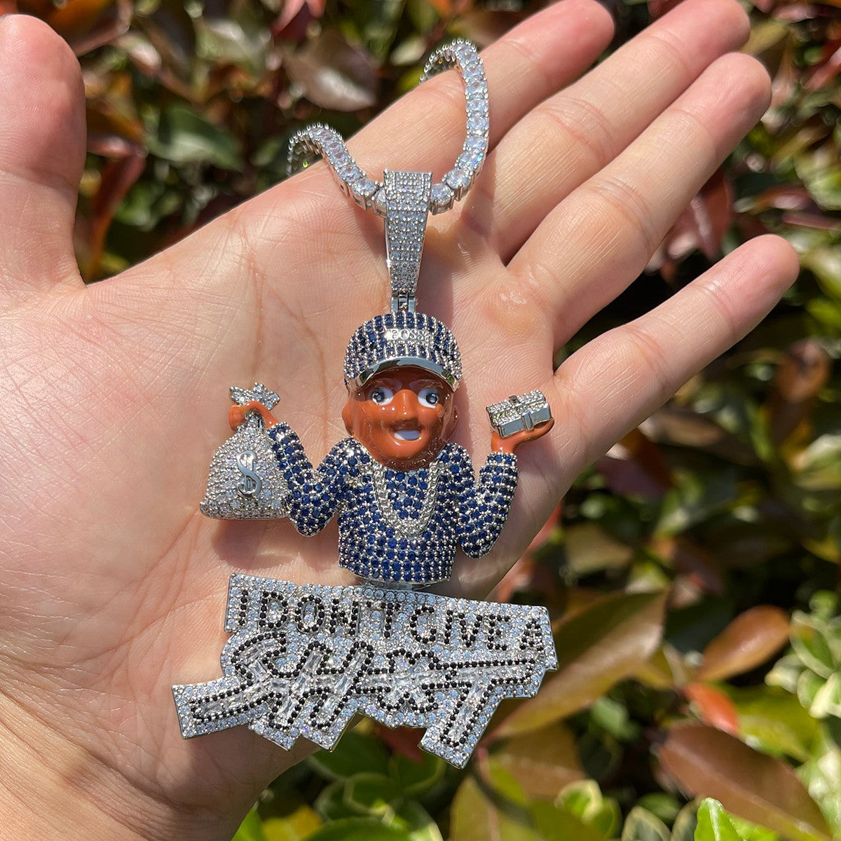 I Dont Give a Sh*t | Iced Blinged Out Money Bag Hip Hop Pendant Chain Necklace