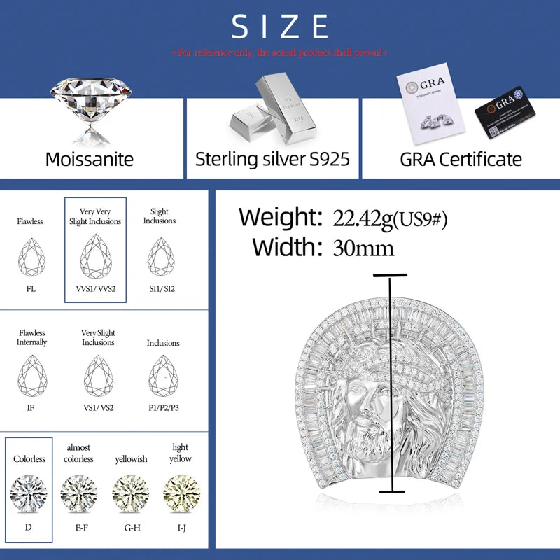 Arc Of Faith | Moissanite Diamond Hip Hop Jesus Head 925 Sterling Silver Christ Ring