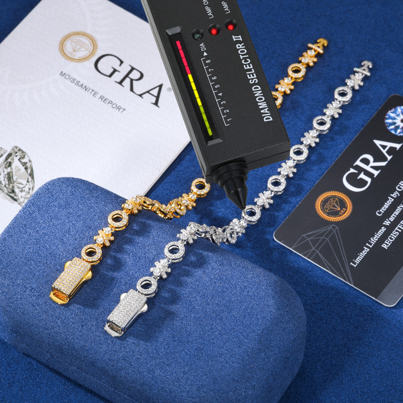 XOXO | Sterling Silver Love Moissanite Diamond Hip Hop 7MM 925 18k Gold Bracelets