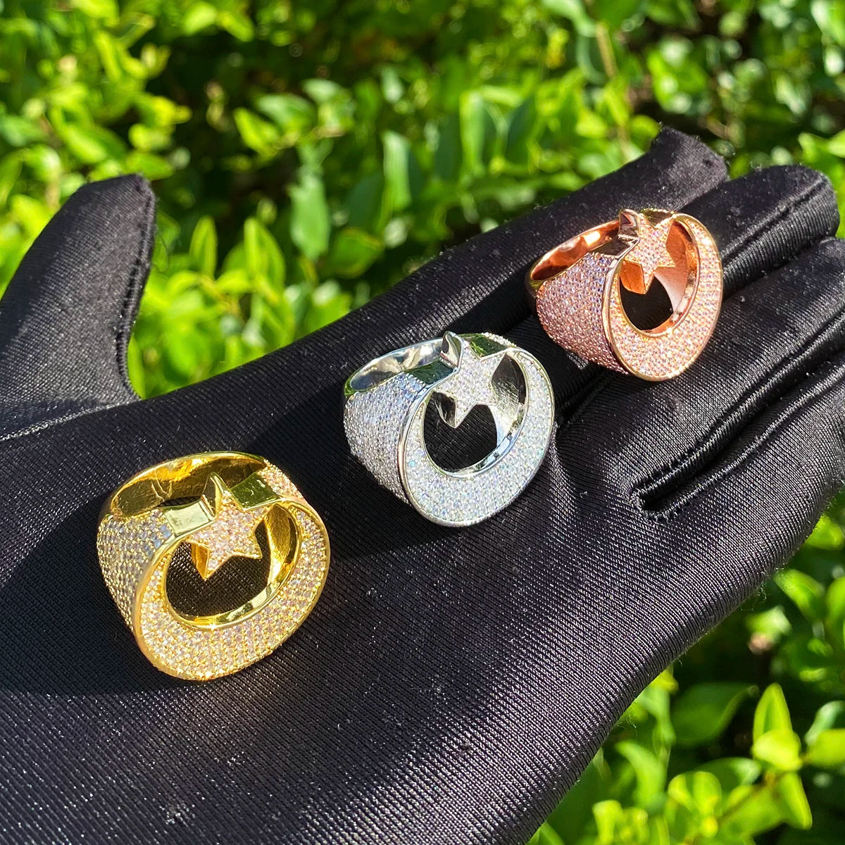 Beginning Of knowledge | Crescent Moon Star VVS Diamond CZ Hip Hop Rings