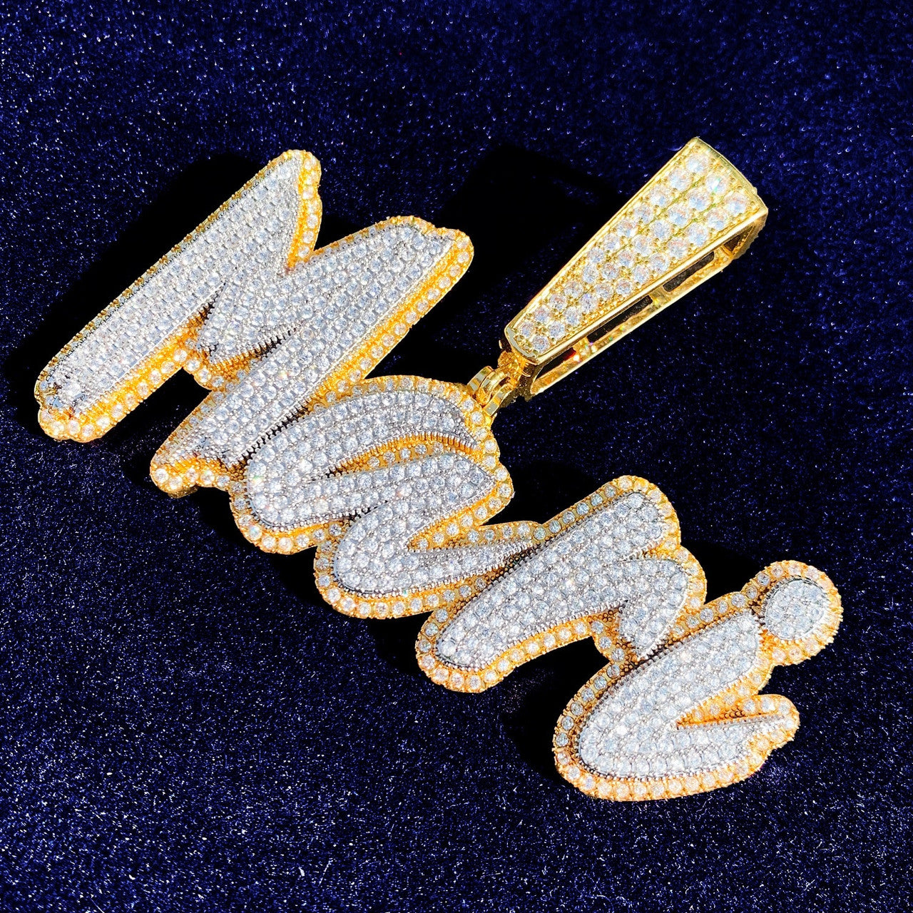 Flooded Ice Custom Brush Script Double Color Gold Silver Rose Gold Hip Hop Pendants