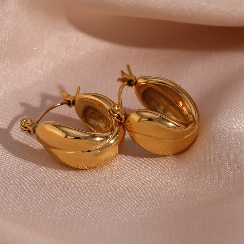 Solid Stainless Steel 18k Gold Waterproof Textured Bold Hoop Tarnish Free Earrings