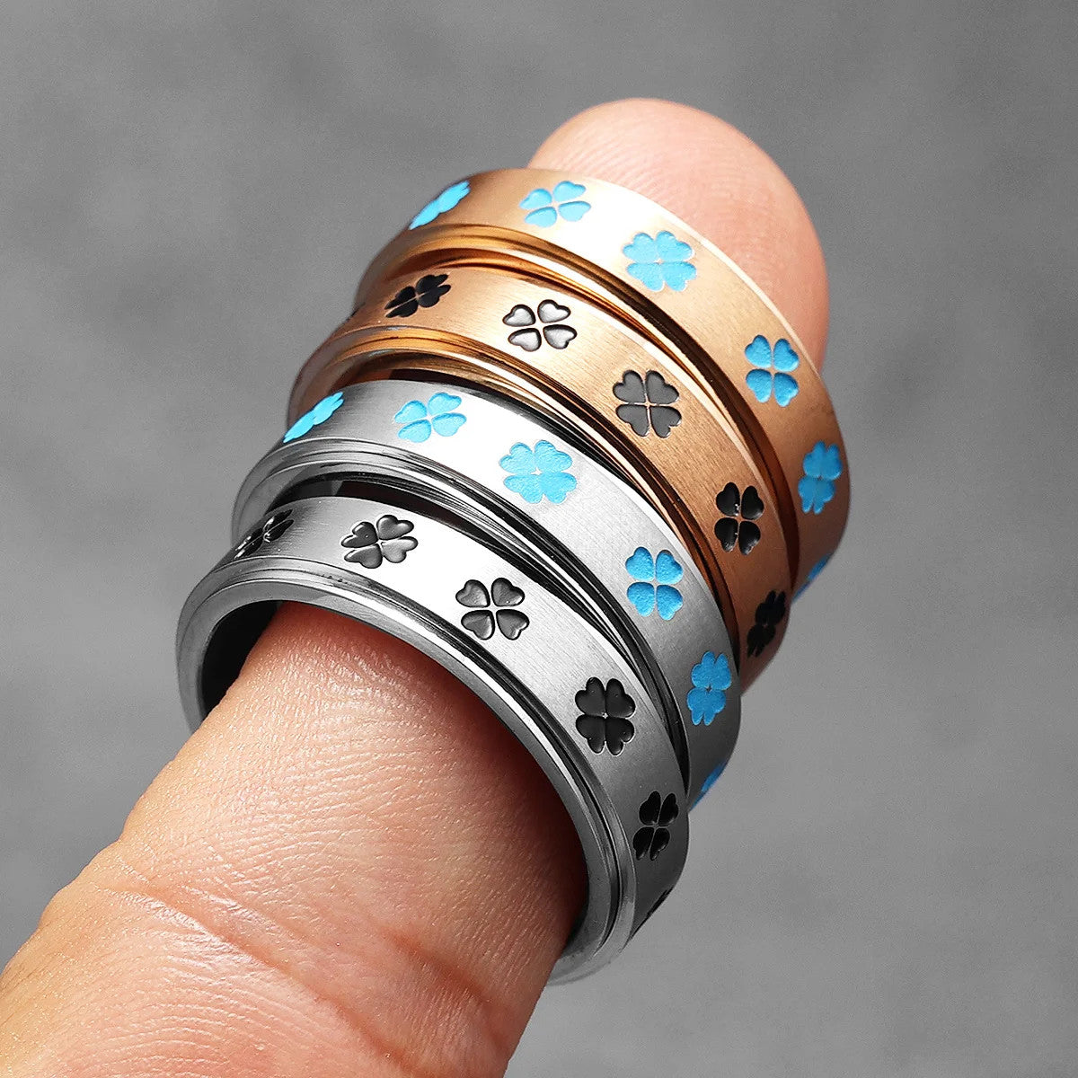 Lucky Clover | No Fade Solid Stainless Four Leaf Clover Fidget Spinner Men's Rings