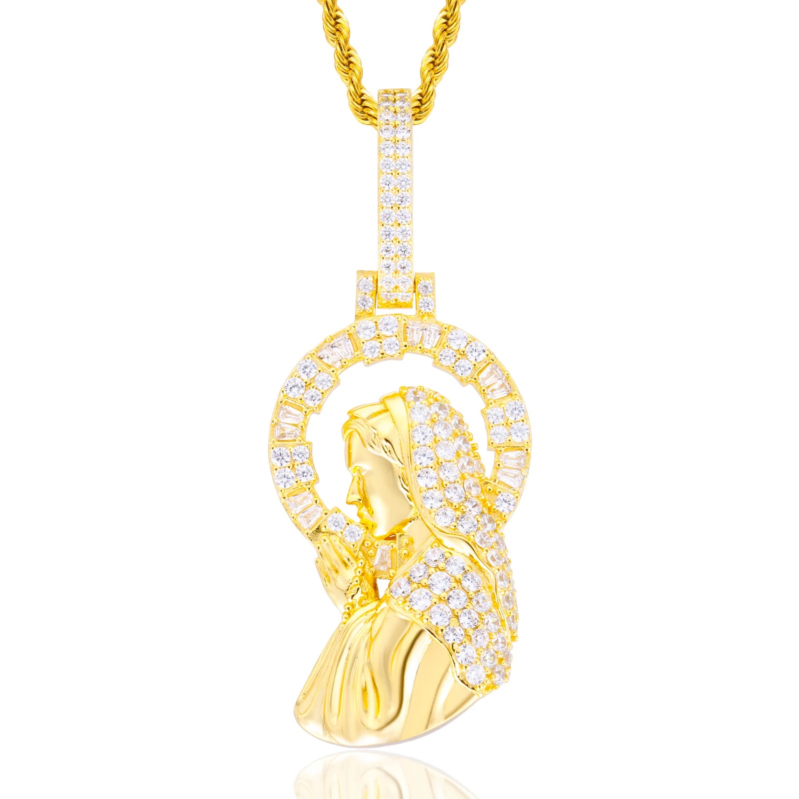 Mary | 925 Sterling Silver Moissanite Diamond Praying Virgin Mary Pendant Necklace