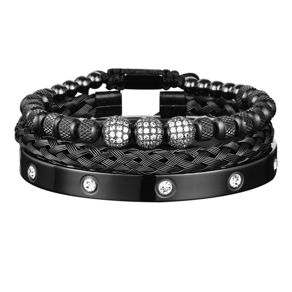 Majestic Heritage Bracelet Set | 3 Bead Micro Pave Stainless Steel Luxury Bracelets