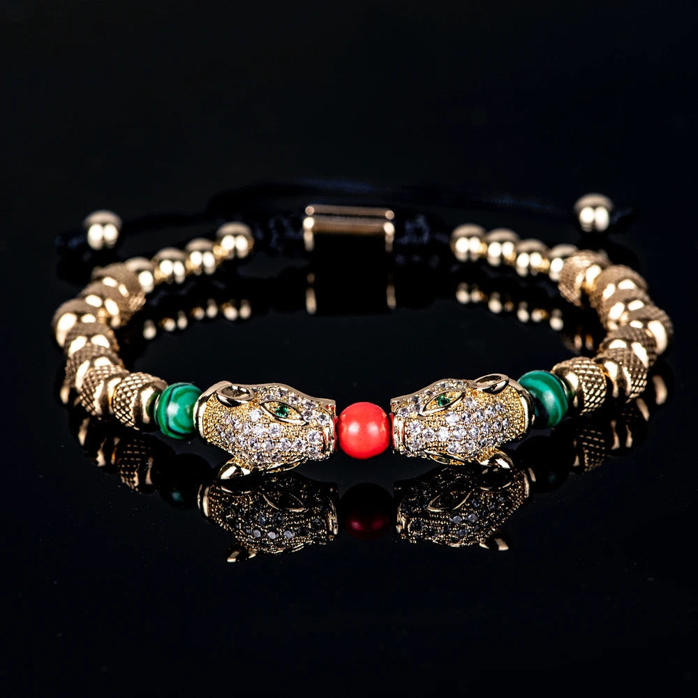 Leopard Spirit | Simulate Diamond Stainless Steel Double Leopard Head Bracelet