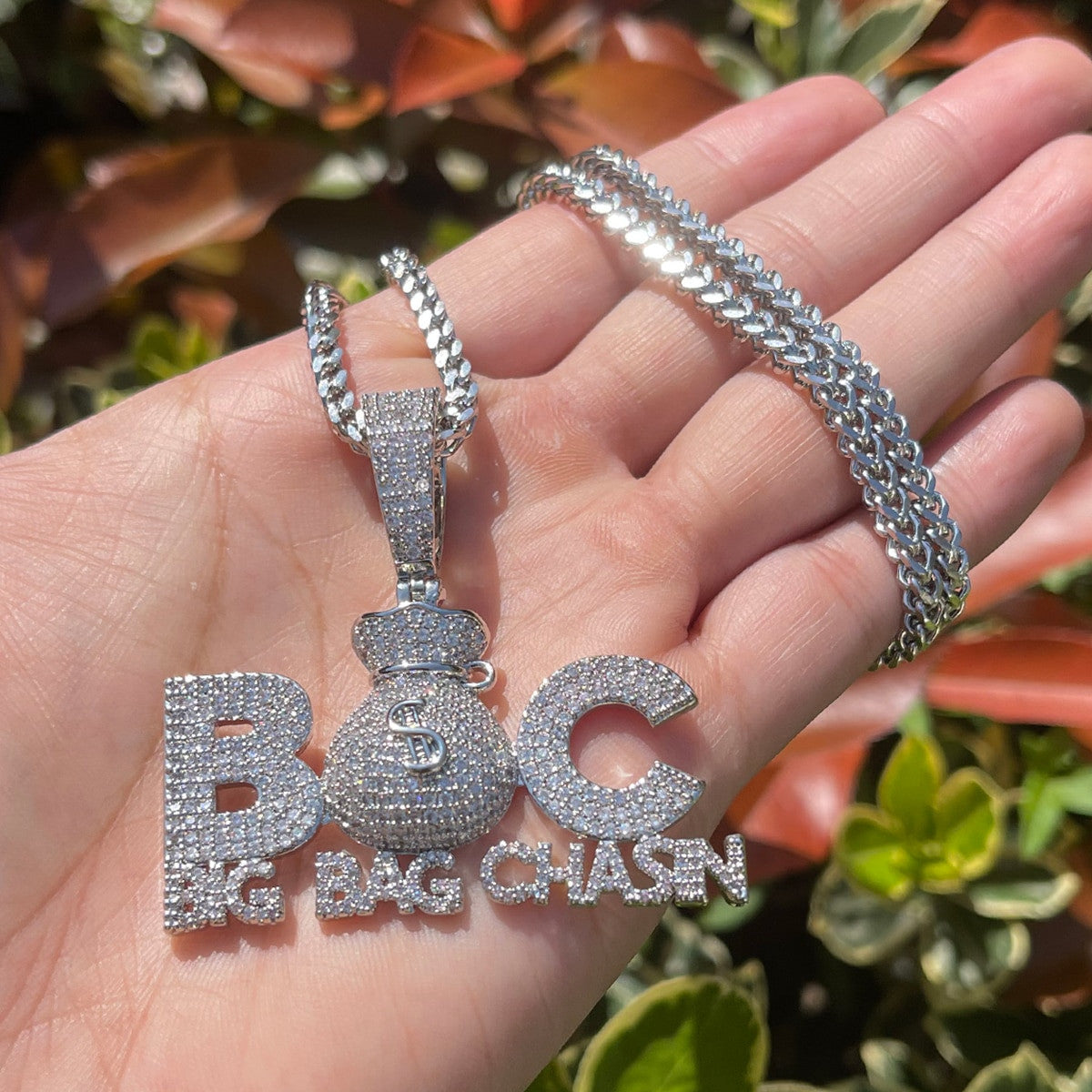 Big Bag Chasin | Iced Money Bag Blinged Out VVS Diamond CZ Hip Hop Pendant