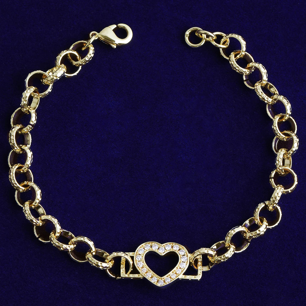 Perfect Love | VVS Diamond CZ Stone Single Heart Iced Rolo Link Chain Bracelet