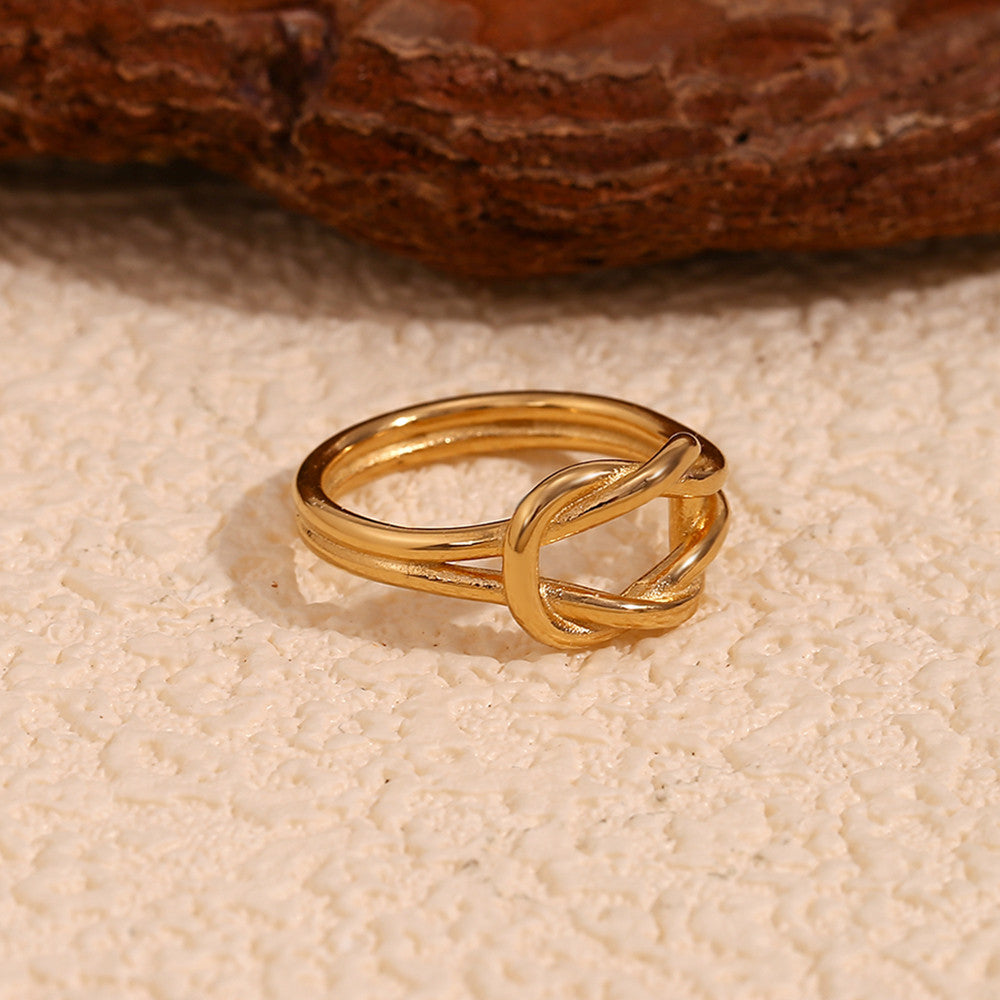 18k Gold Stainless Steel Flower Micro Inlaid Daisy Knot Double Layered Heart Rings