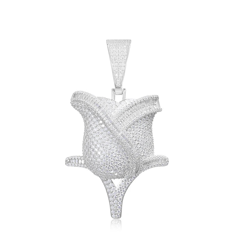 Diamond Rose | 925 Sterling Silver Moissanite Rose Flower D Color Hip Hop Pendant Necklace