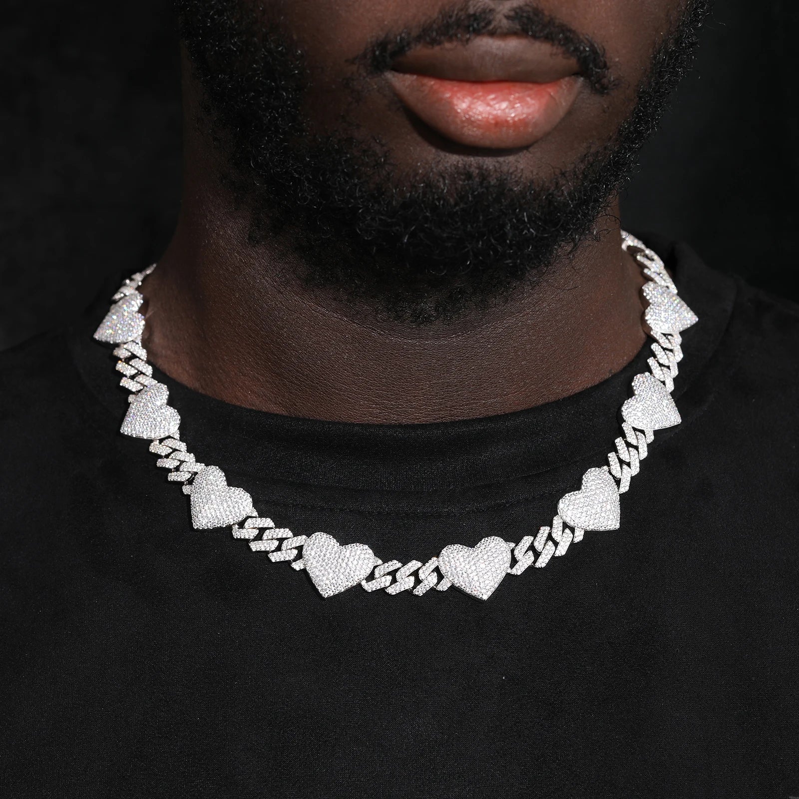 VVS Cuban Heart | Solid Silver Moissanite Diamond Cuban Link Heart Chain Necklace