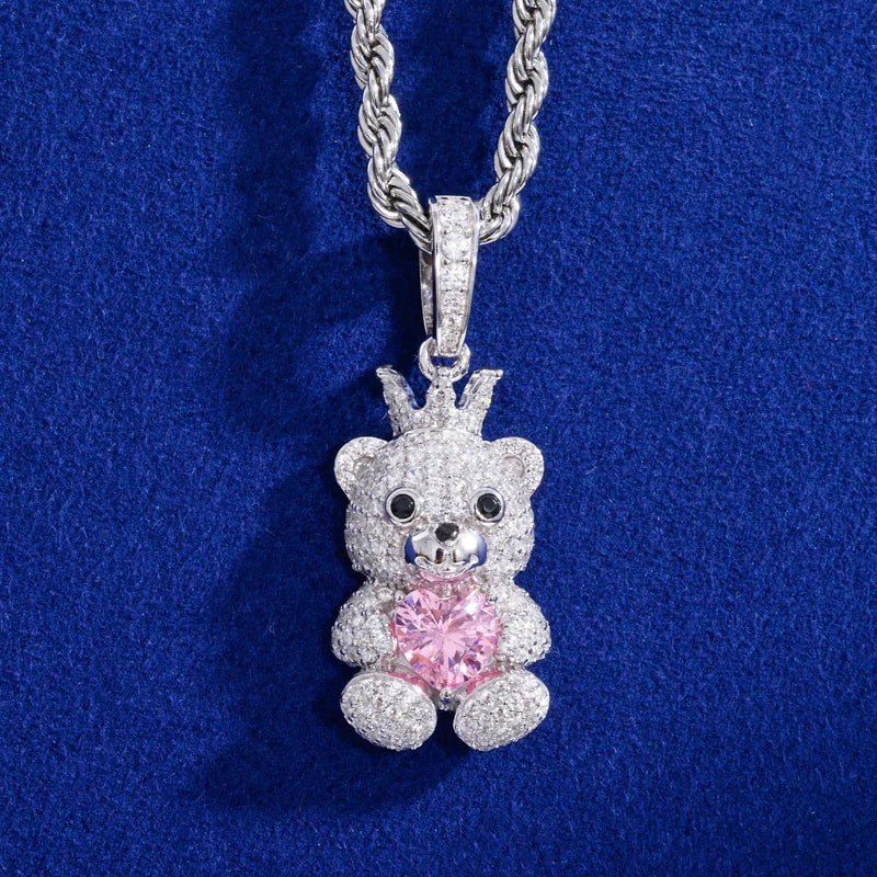 Queenie | Solid 925 Sterling Silver Moissanite Diamond Sparkling Cute Teddy Bear Necklace