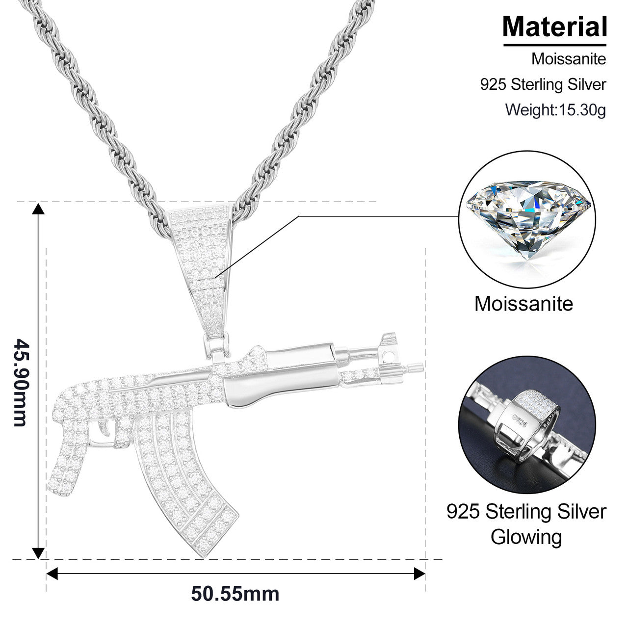 The Chopper | Mens Solid 925 Sterling Silver Submachine Gun Hip Hop Pendant