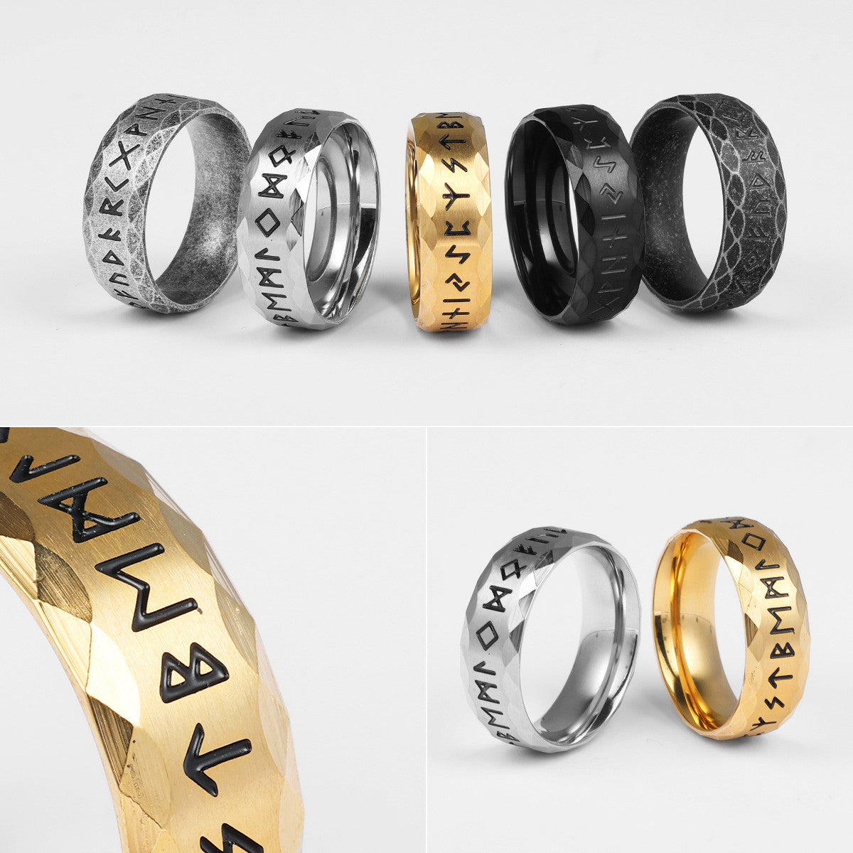 Vintage Nordic Letters | 316L Stainless Steel Vikings Runes Writings Street Style Rings