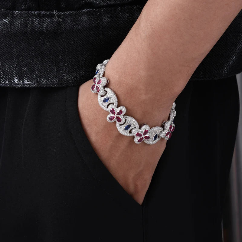 Good Triumphs Evil | Moissanite Diamond 925 Silver Iced Blinged Out Clover Link Bracelet