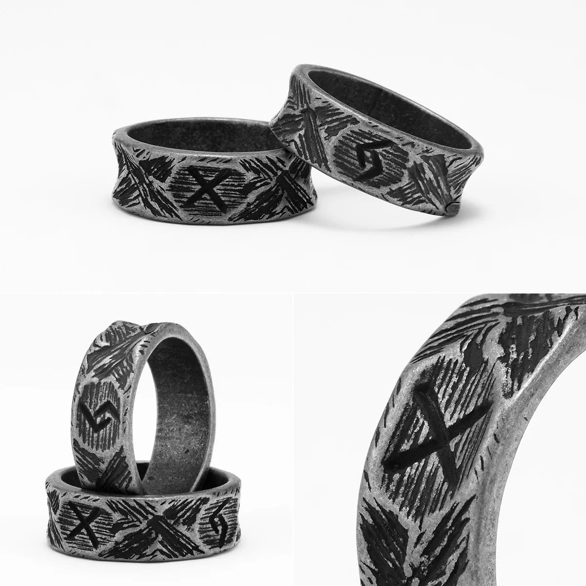Viking Way | 316L No Fade Stainless Steel Rune Damaged look Street Wear Ring