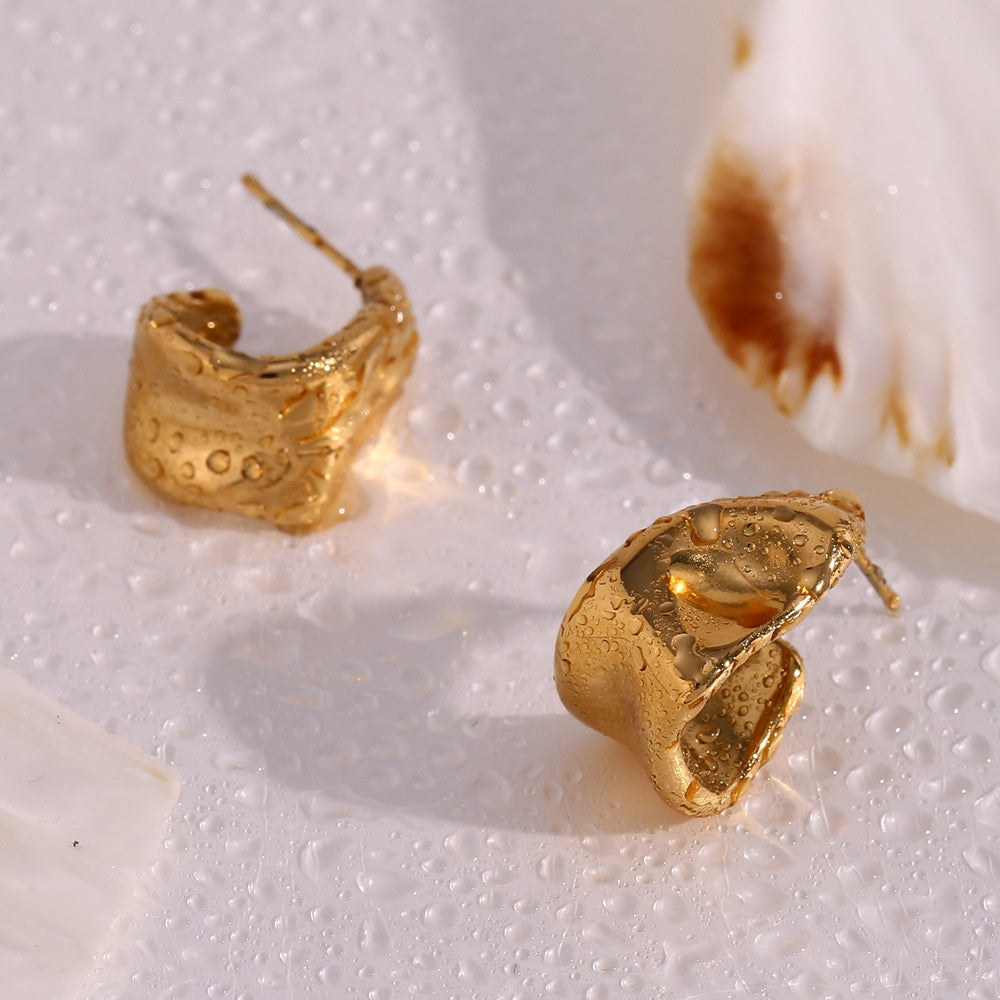 18k Gold Silver Waterproof Art Deco Abstract Shape Creole Stainless Steel Earrings