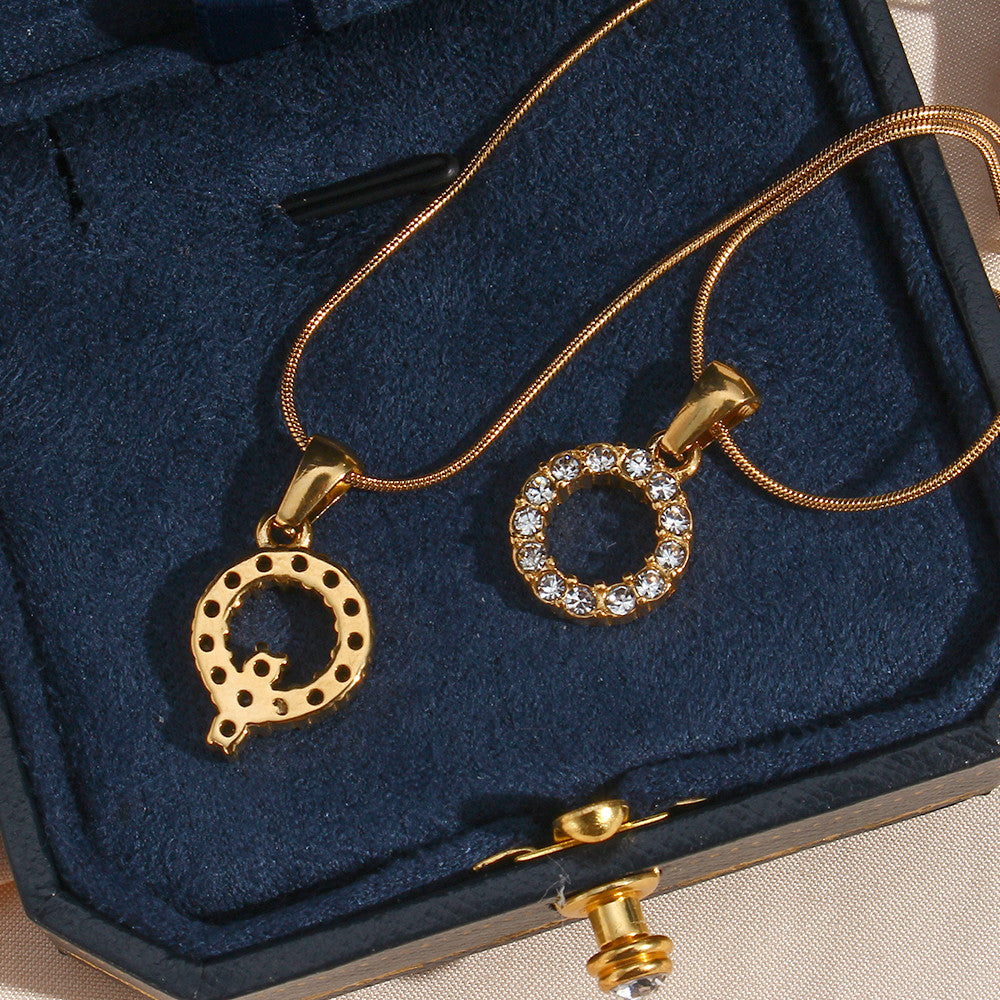 18k Gold Stainless Steel Thin Snake Chain 3A Zircon Stone Paved Initial Necklace