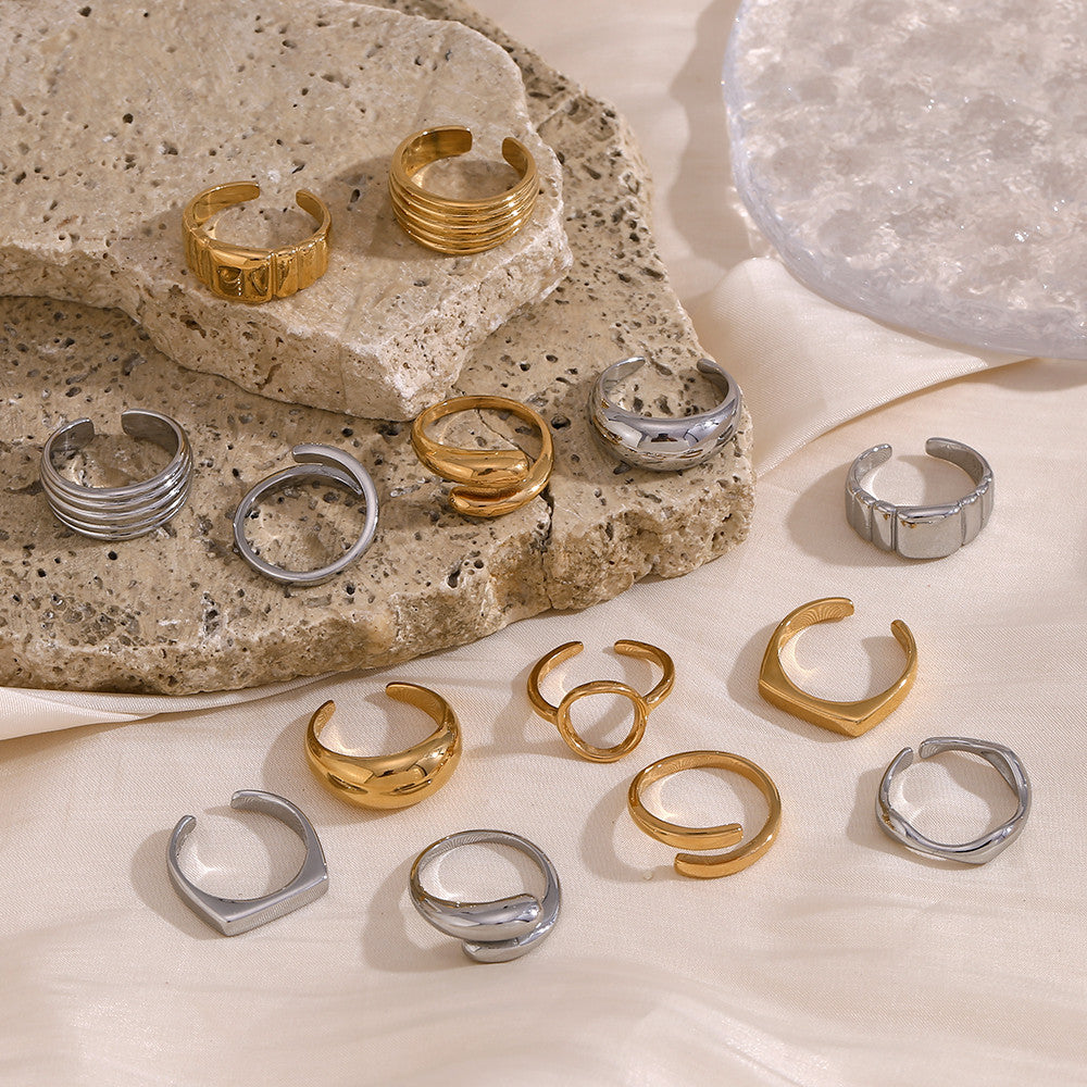 Women's 18k Gold Waterproof Stainless Steel Opening Cocktail Ring