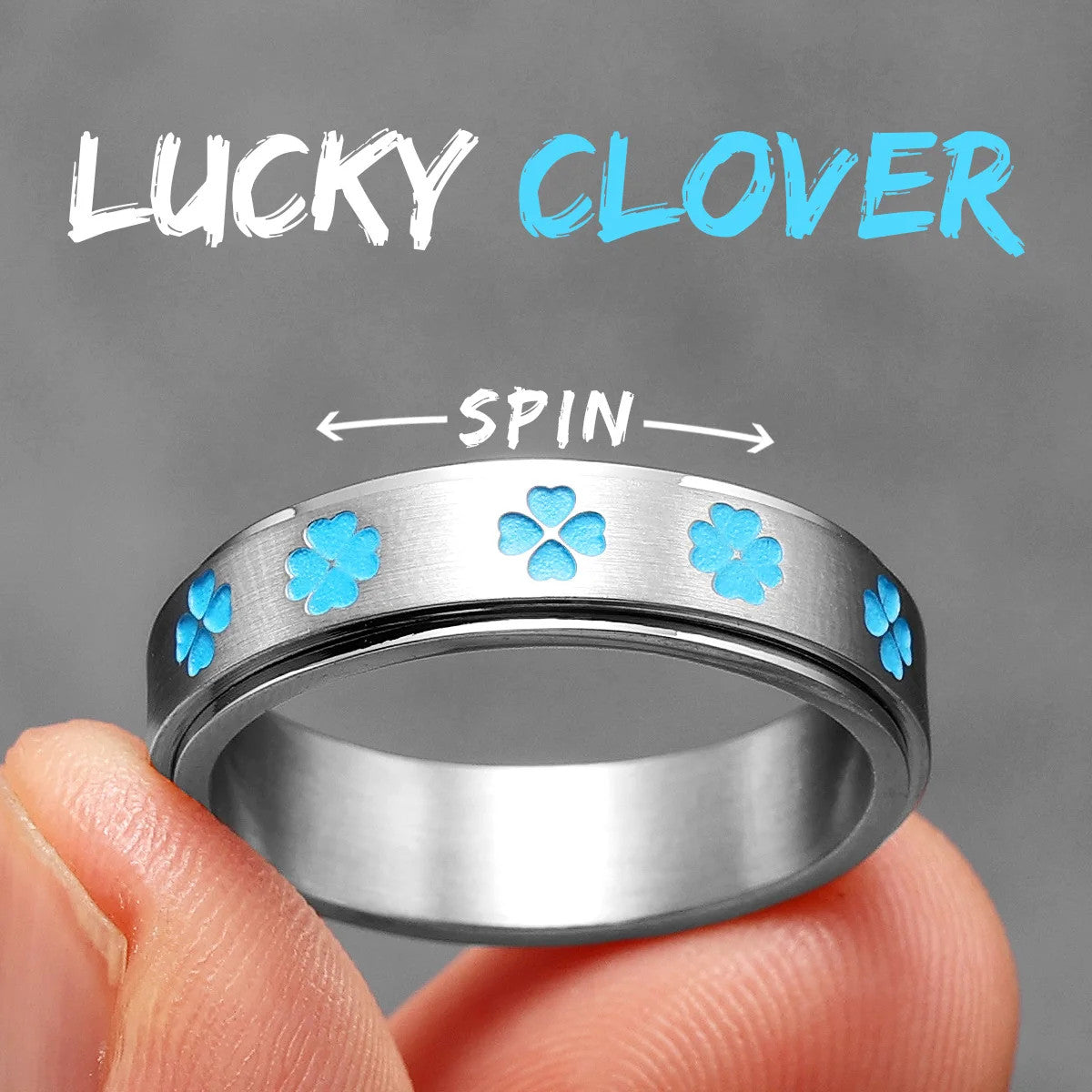Lucky Clover | No Fade Solid Stainless Four Leaf Clover Fidget Spinner Men's Rings