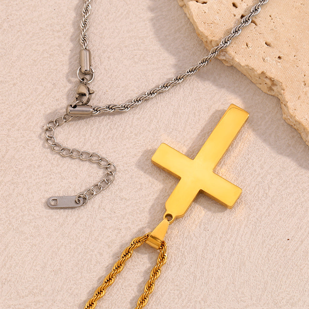 Waterproof Smooth Double Cross 18k Gold Silver Stainless Steel Rope Chain Pendant