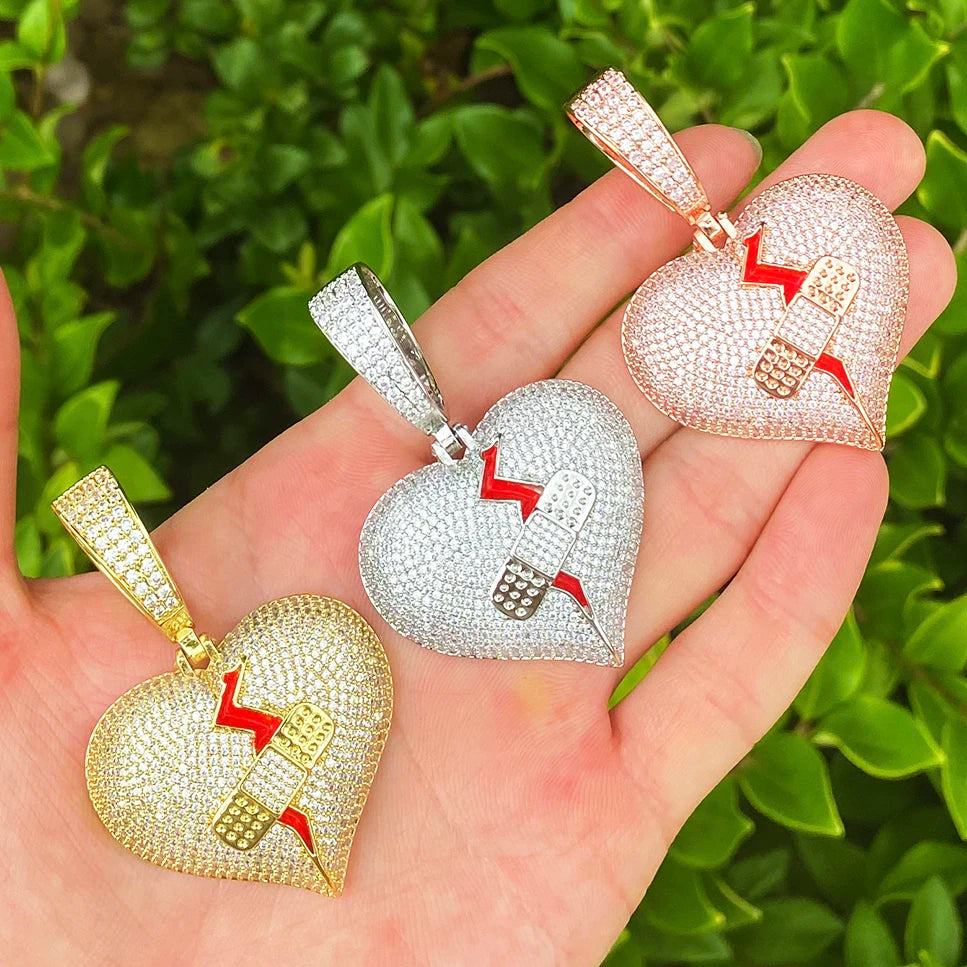 Bandage Broken Heart | VVS Diamond 5AA+ CZ Hip Hop Pendant Chain