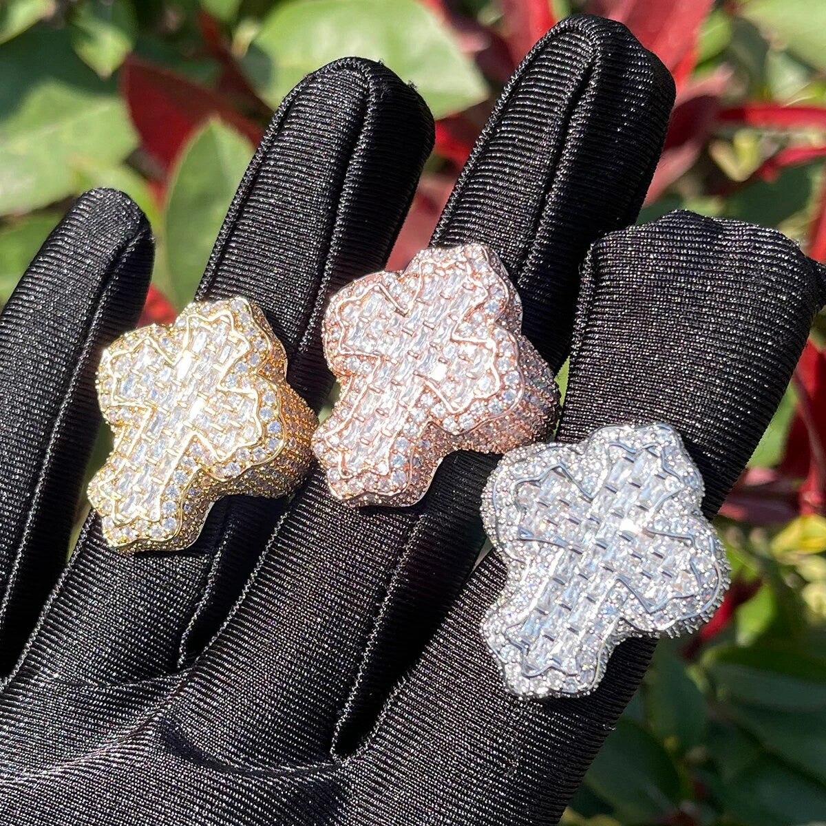 Shattered Ice | Mens Iced Baguette 5A Simulate Diamond Cross Hip Hop Rings