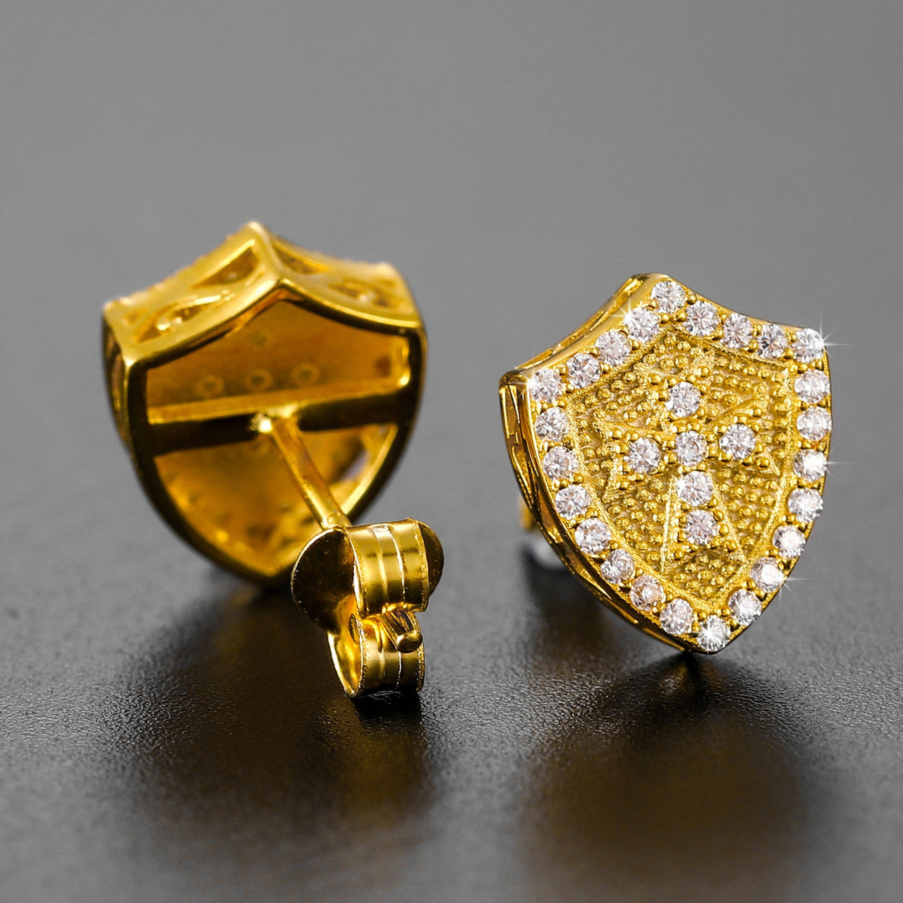 Knights Templar Shield Cross Spiritual VVS Diamond 14k Gold  925 Sterling Silver Hip Hop Earrings