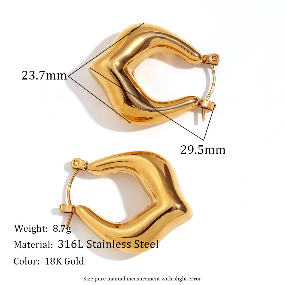 Lakers 18k Gold Stainless Steel Heart Rectangular Hollow Heart Earrings