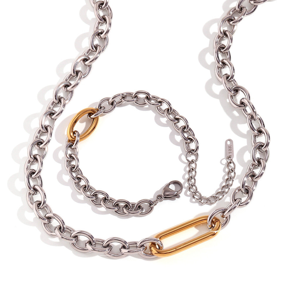 Waterproof Stainless Steel 18k Gold No Fading Link Chain Choker Necklaces Bracelet Set